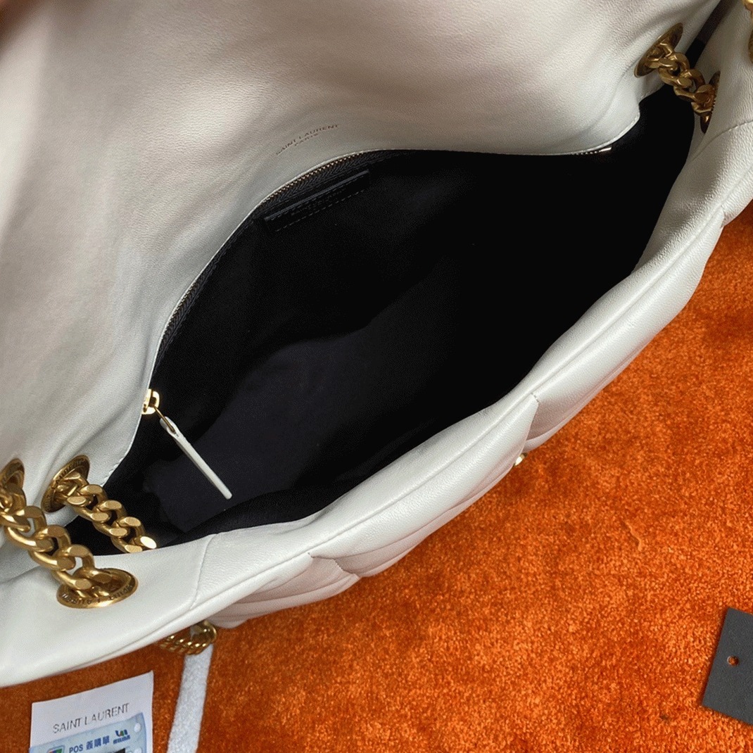 Sa1nt Lau*nt Puffer Medium Chain Bag White Lambskin