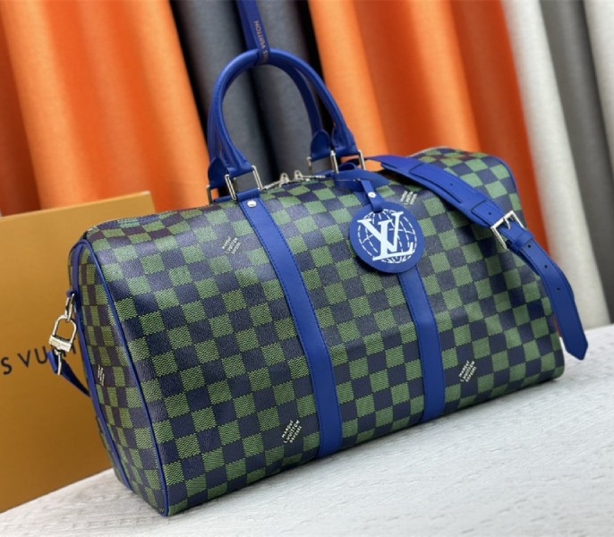 L0vis Vvtt0n Damier Heritage Canvas Keepall Bandouliere 45 In Blue Green