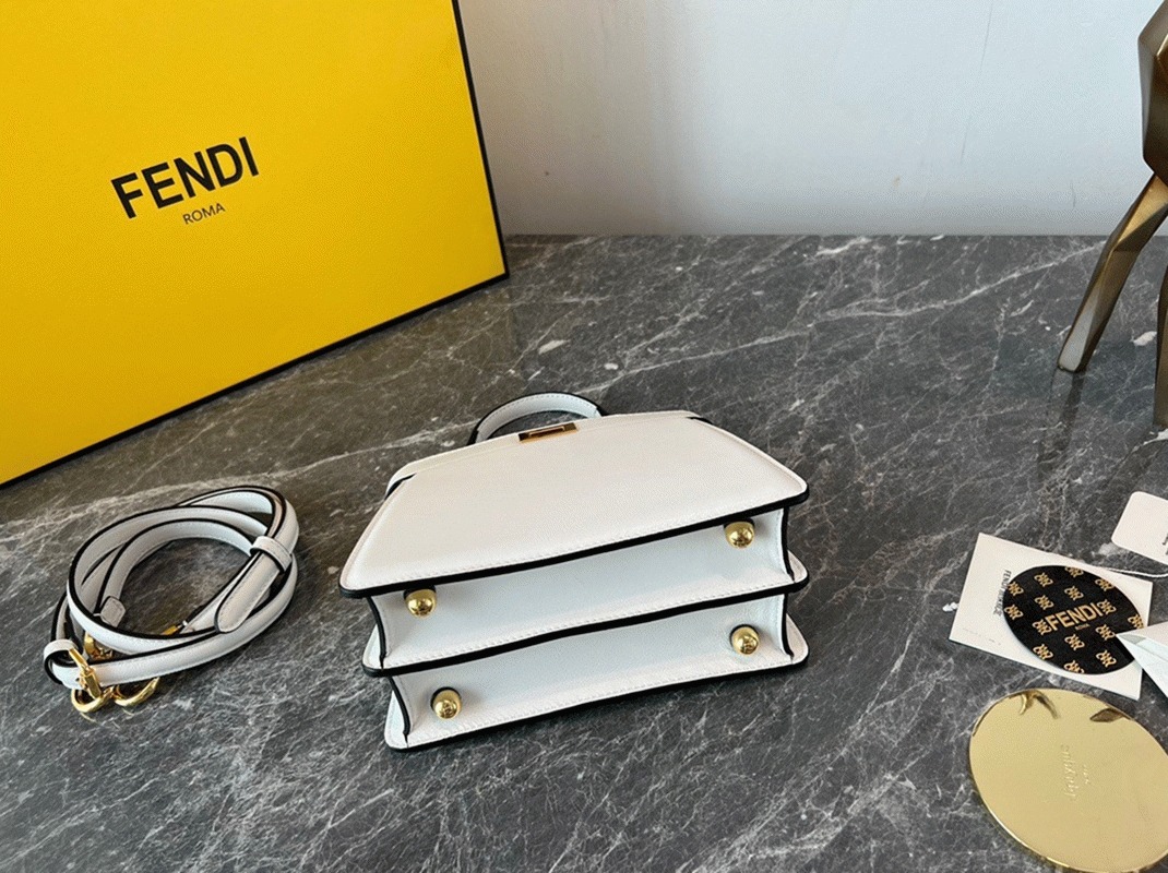 Top Quality Faux F**di Peekaboo ISeeU Petite Bag In White Nappa Leather