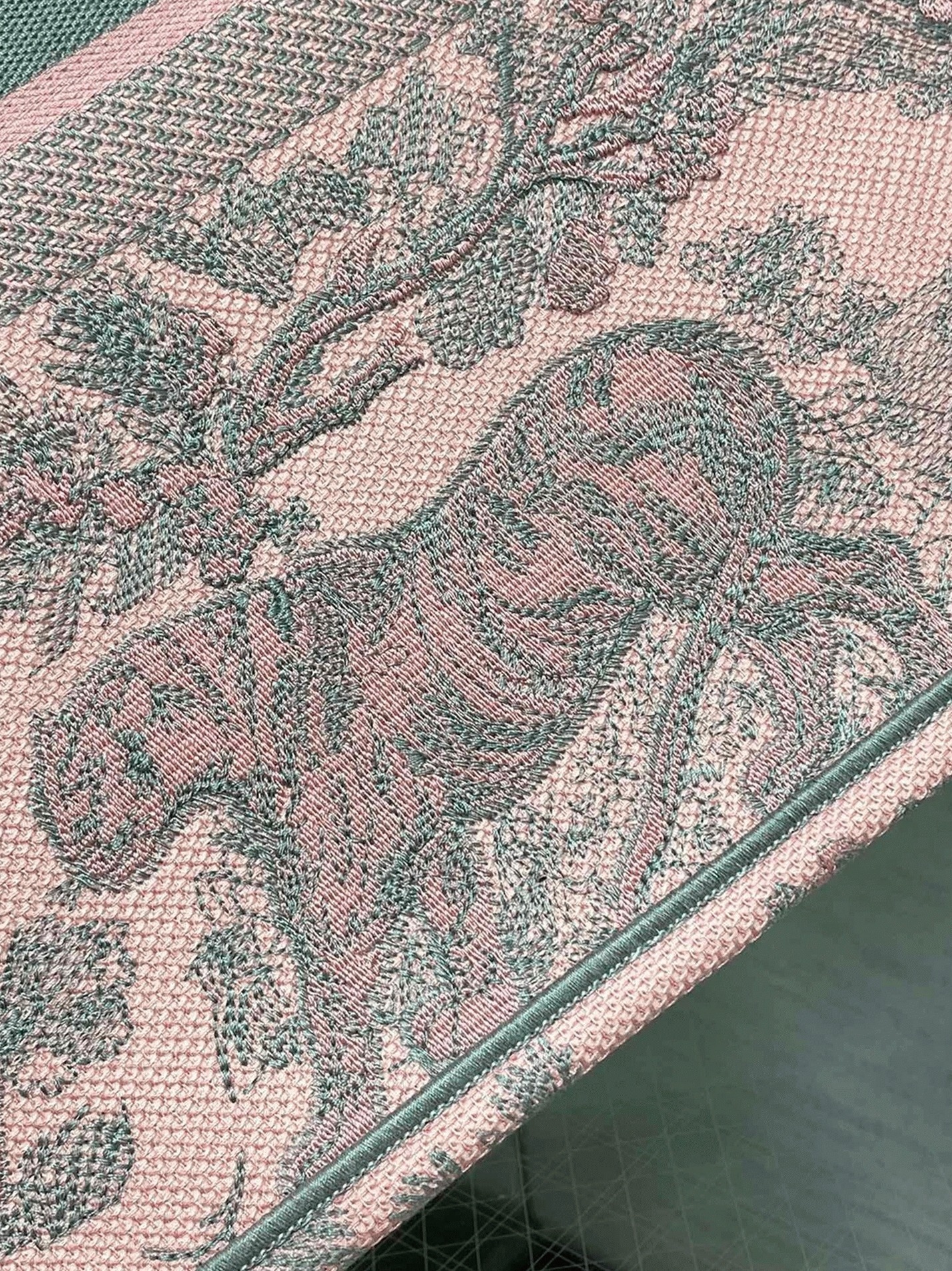 D10r Large Book Tote Bag Fake in Pink and Gray Toile de Jouy Sauvage Embroidery