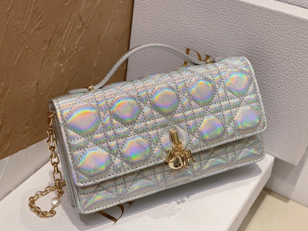 D10r Miss D10r Mini Bag Knockoff in Iridescent Metallic Silver Lambskin