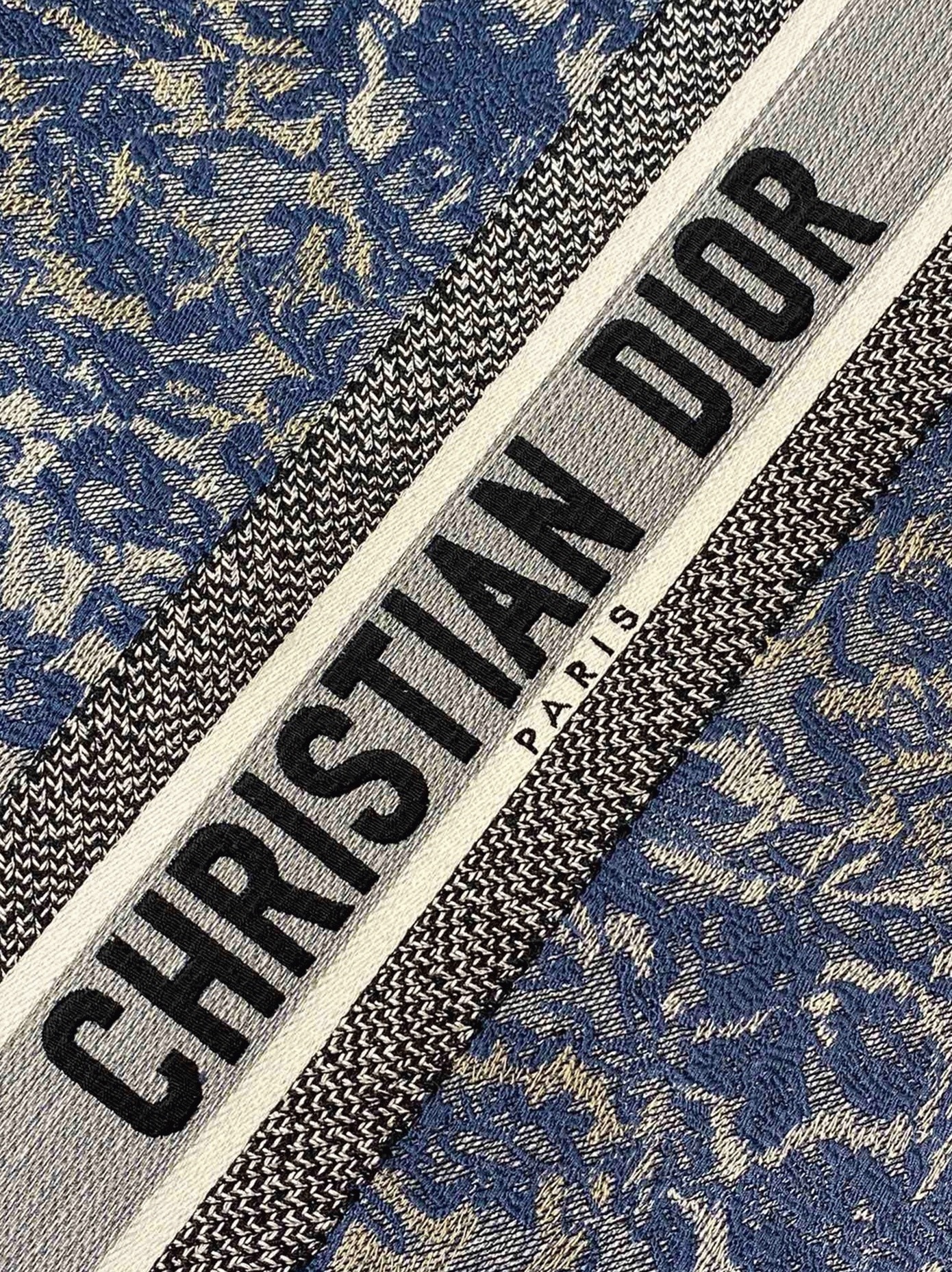 d10r large book tote bag replica in blue brocart De*1m-effect embroidery