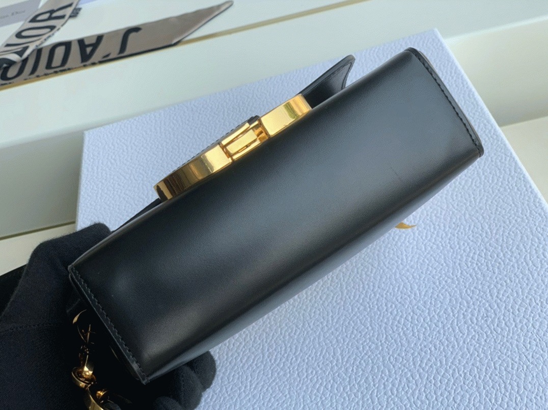 D10r 30 Montaigne Box Bag Replica in Black Box Calfskin