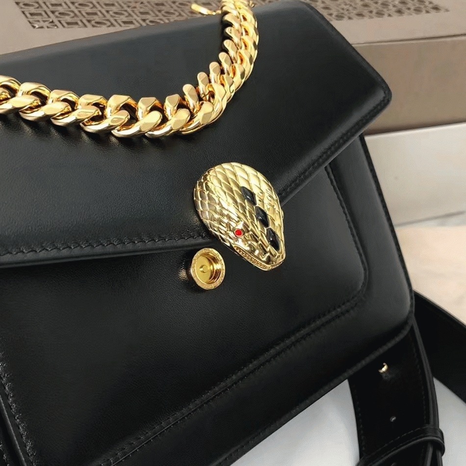 Fake Bv1g*ai Serpenti Forever Medium Crossbody Bag with Chain Black