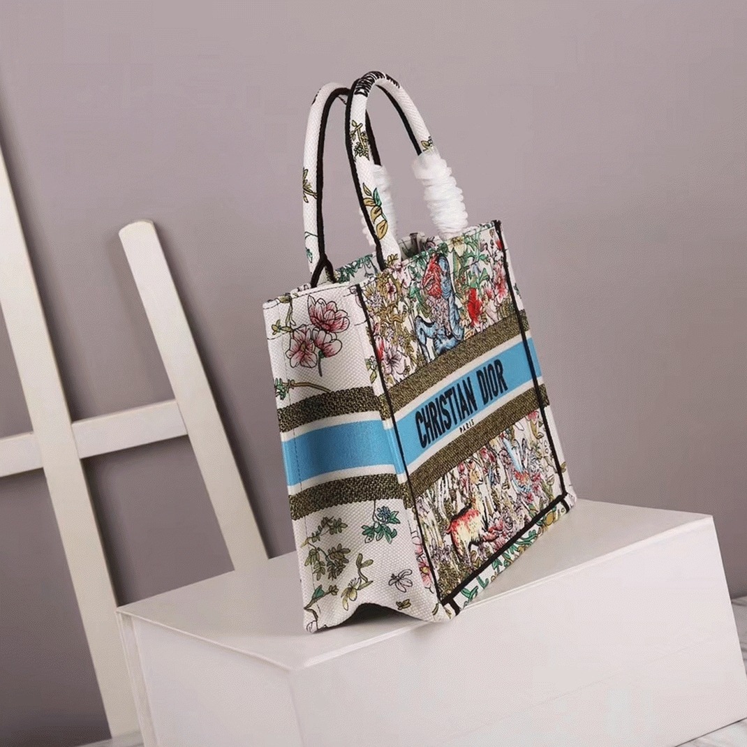 D10r Large Book Tote Bag Knockoff in Latte D-Constellation Embroidery