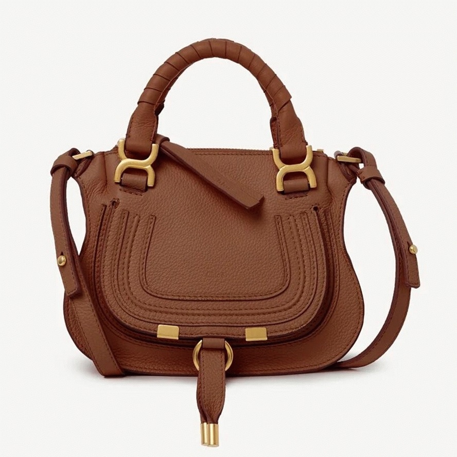 top quality replica Ch10e marcie mini double carry bag in brown grained leather