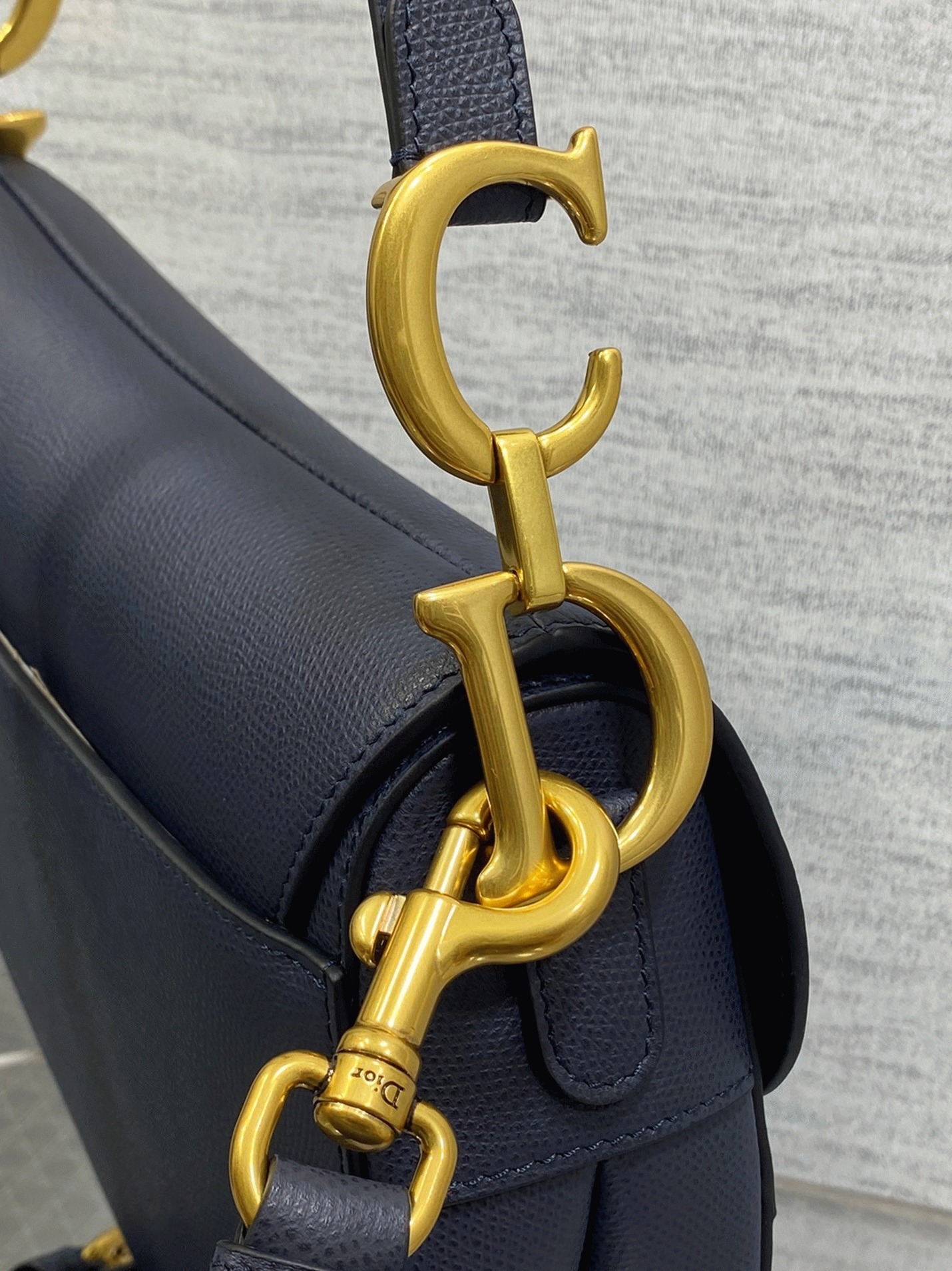 D10r Saddle Bag with Strap Replica in Indigo Blue Grained Calfskin
