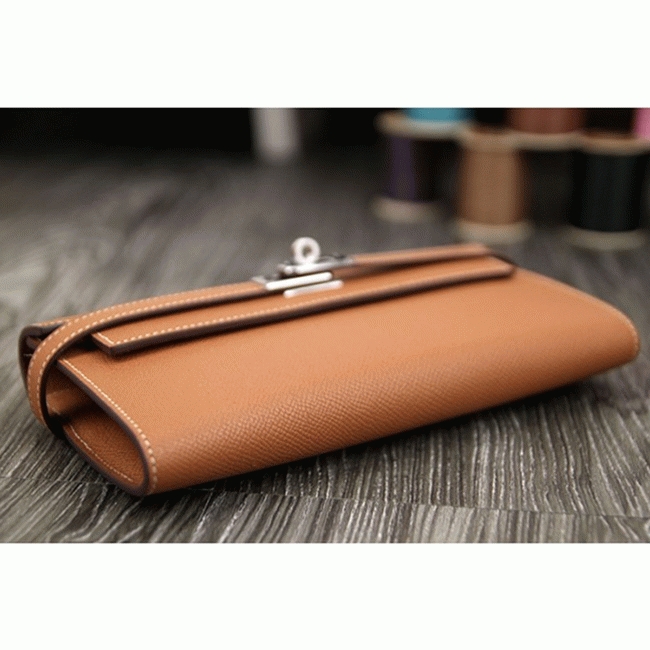 Brown fake designer H**me5 Kelly Longue wallet