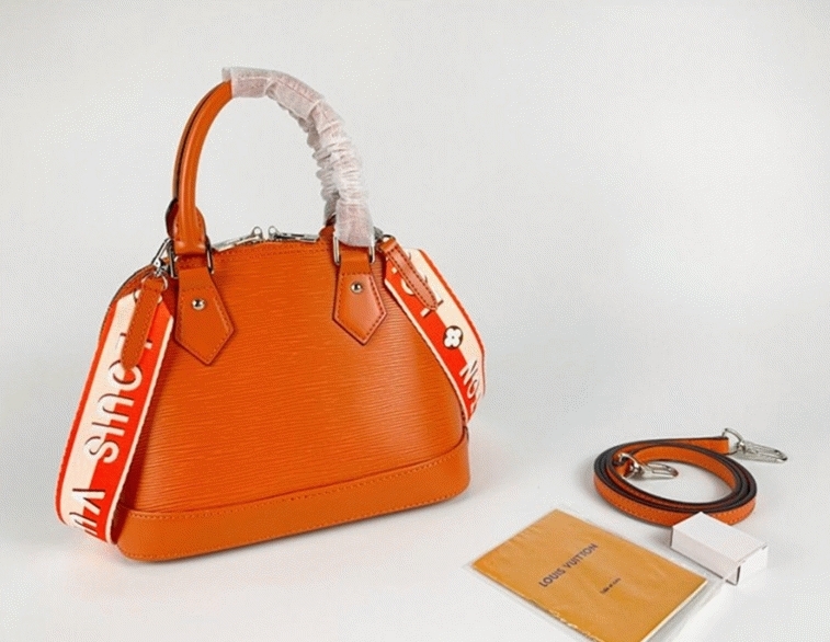 L0vis Vvtt0n Epi Leather Alma BB Handbag In Orange With Jacquard Strap