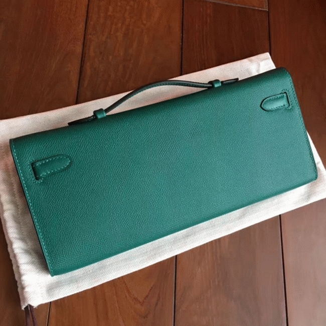 Malachite Epsom Fake H**me5 Kelly Cut Clutch Fashion Purse