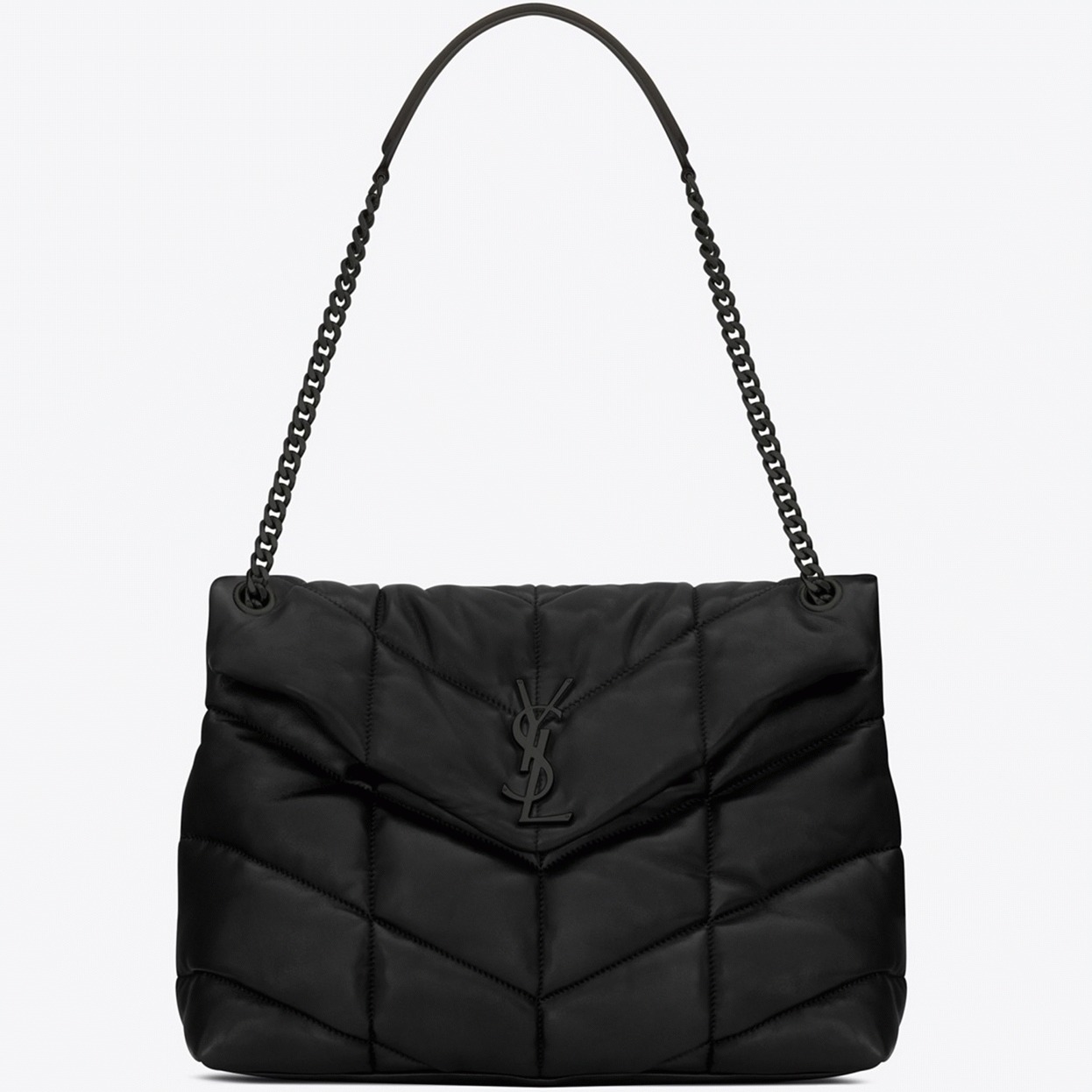 Sa1nt Lau*nt Puffer Medium Chain Bag All Black Lambskin