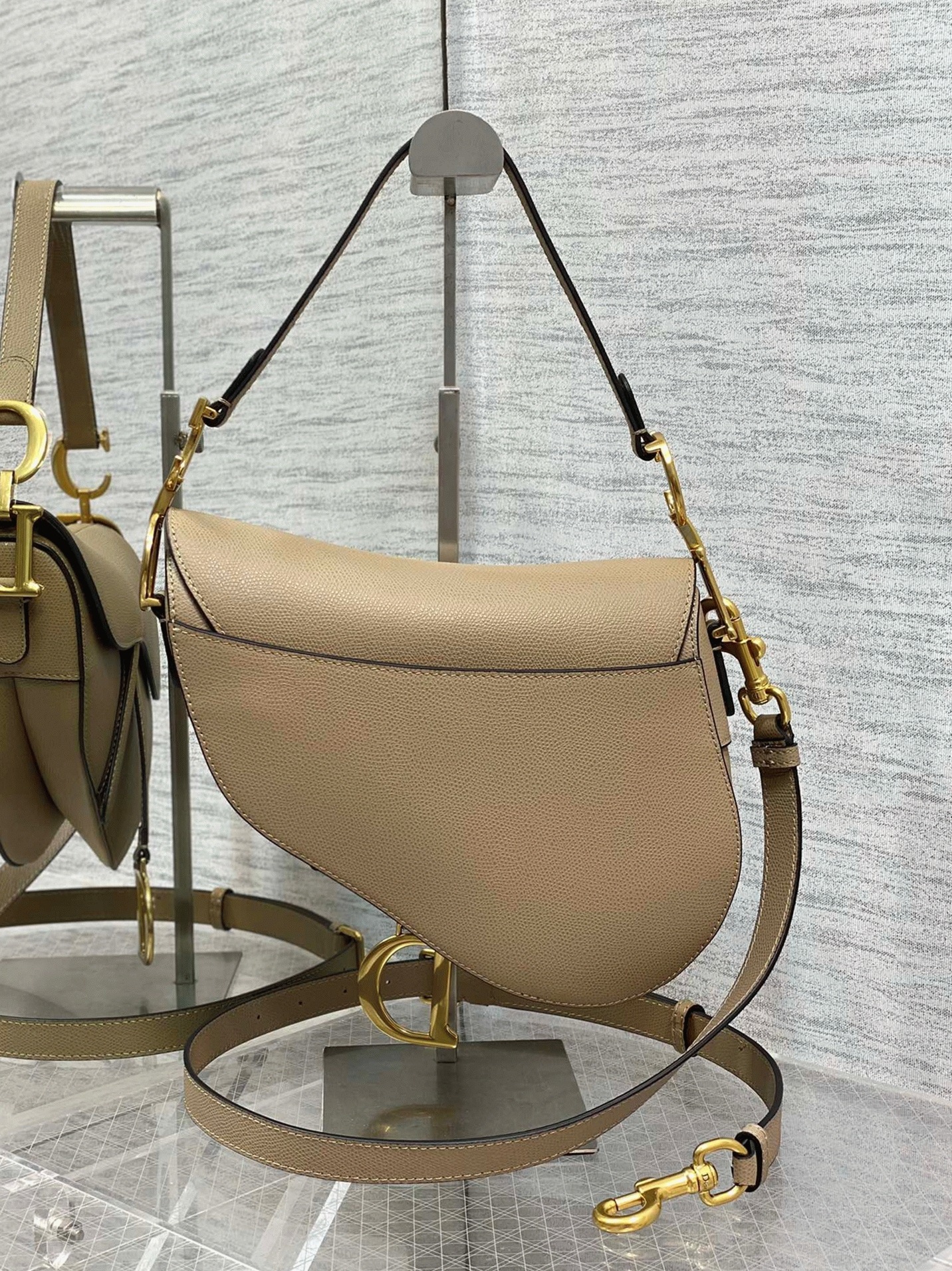 D10r Saddle Bag with Strap Replica in Sand Grained Calfskin