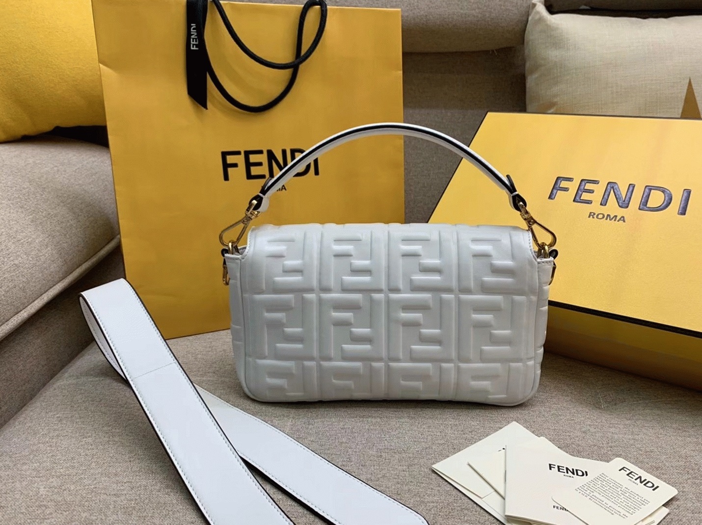 Top Quality Knockoff F**di Medium Baguette Bag In White FF