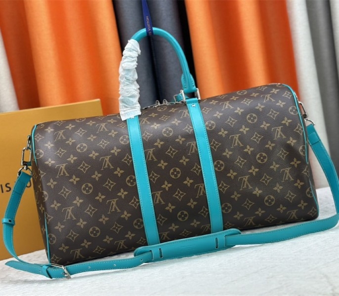 L0vis Vvtt0n Monogram Macassar Canvas Keepall Bandouliere 50 In Turquoise Blue