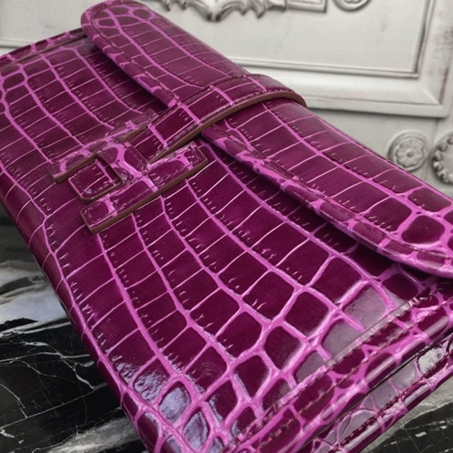 Fuchsia Crocodile Leather Knockoff H**me5 Jige Elan 29 Bold Clutch