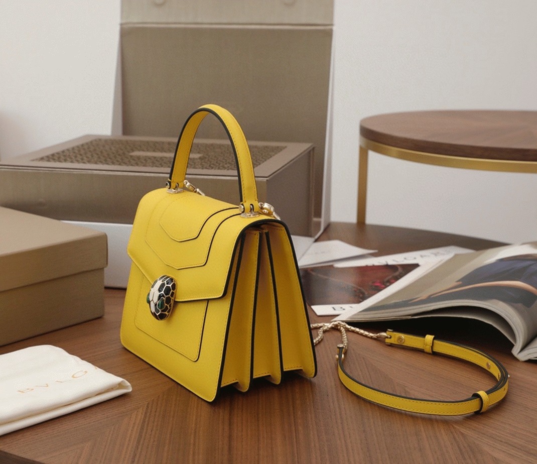 Fake Bv1g*ai Serpenti Forever Small Bag Yellow Calfskin