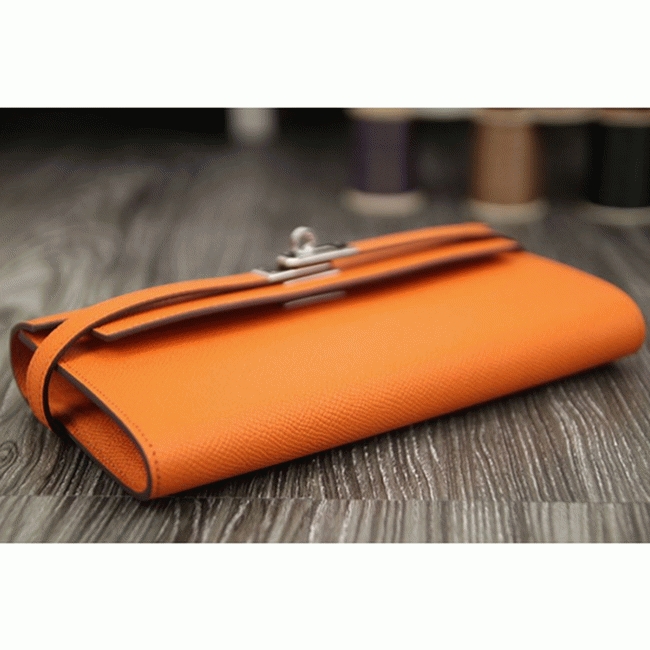 Orange cheap replica H**me5 Kelly Longue wallet