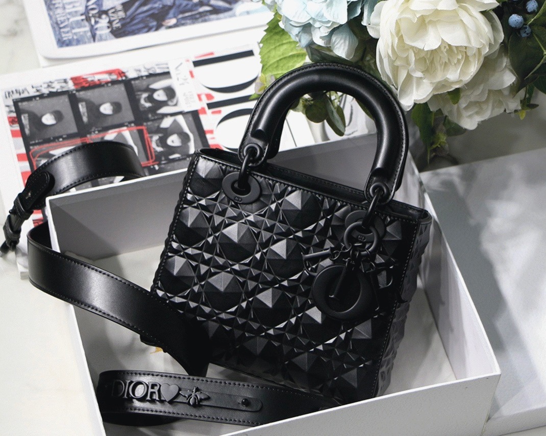 D10r Small Lady D10r My ABCD10r Bag Fake in Black Calfskin with D1am0nd Motif