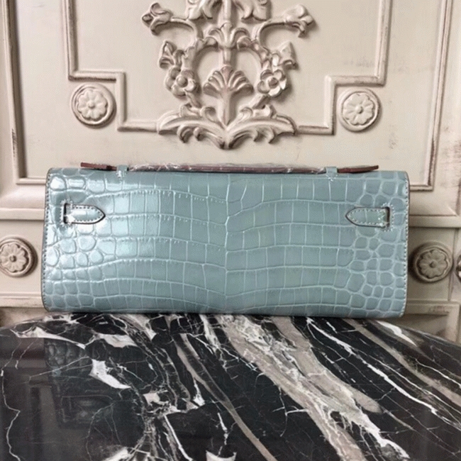 Blue Lin Crocodile Copy H**me5 Kelly Cut Clutch Elegant Purse