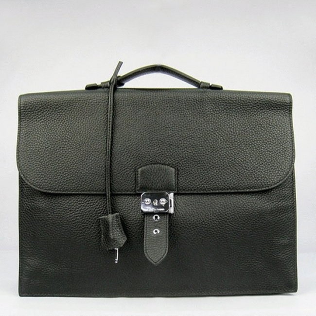 Black Calf Leather Replica H**me5 Sac A Depeches 38cm Briefcase