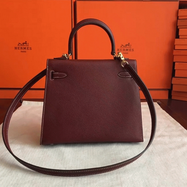 Bordeaux Epsom Imitation H**me5 Kelly 25cm Elegant Purse