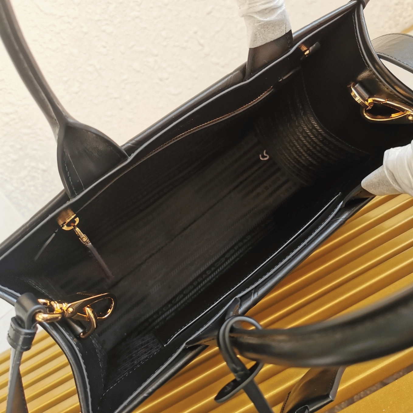 Pra*a Symbole Small Bag Fake with Topstitching in Black