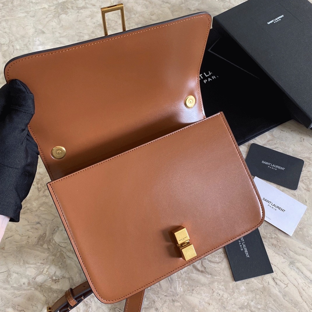 Fake Sa1nt Lau*nt Le Carre Satchel Bag Brown