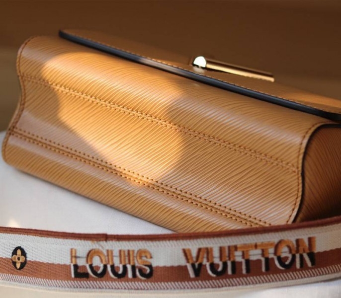 L0vis Vvtt0n Epi Leather Twist MM Bag With Jacquard Strap In Honey Gold