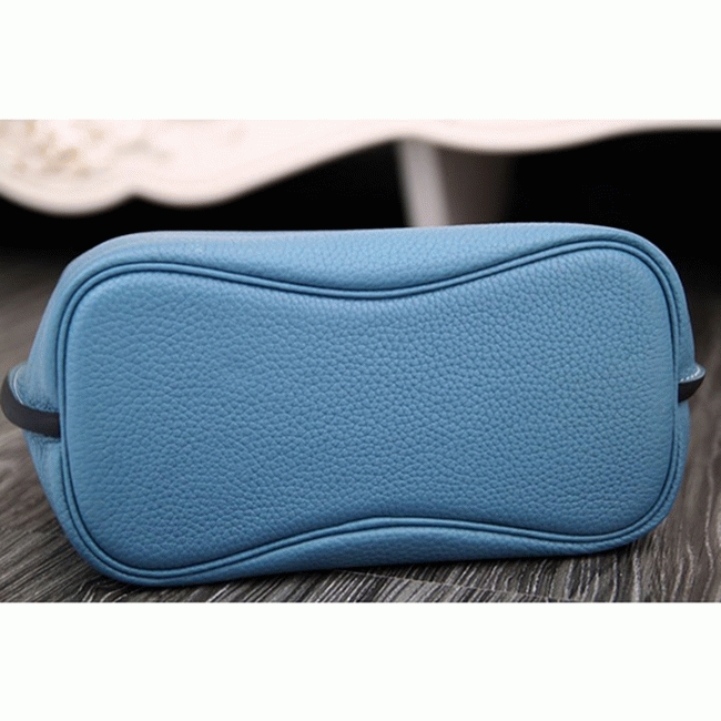Jean Blue Leather Fake H**me5 So Kelly 22cm Casual Handbag