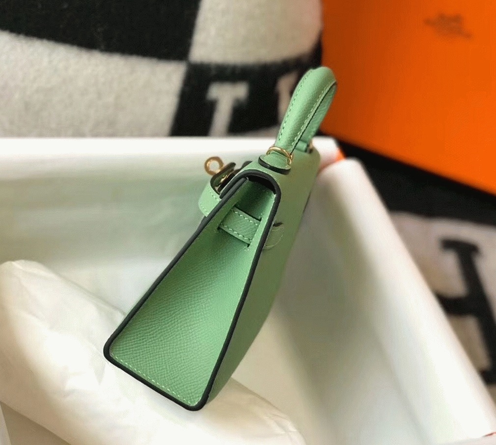 H**me5 Kelly Mini II Bag Replica in Vert Criquet