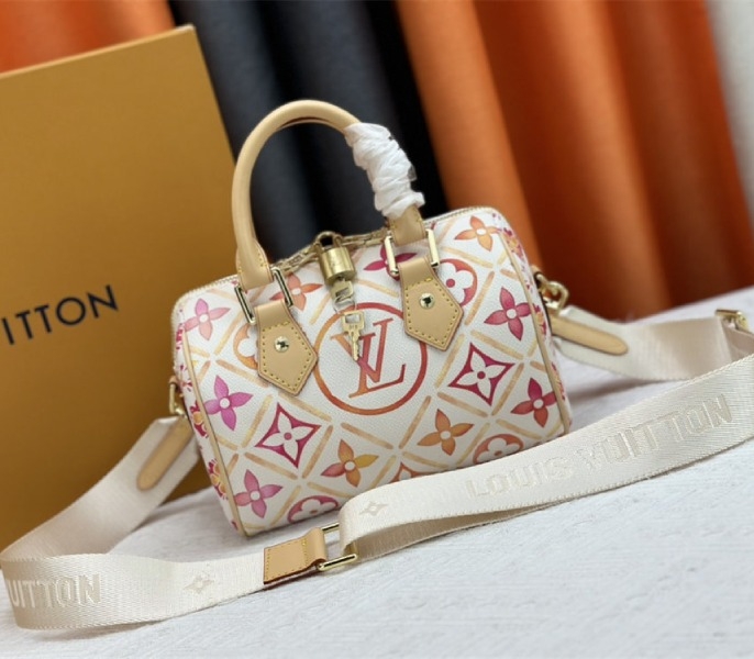 L0vis Vvtt0n LV By The Pool Monogram Tiles Canvas Speedy Bandouliere 20 Bag In Coral