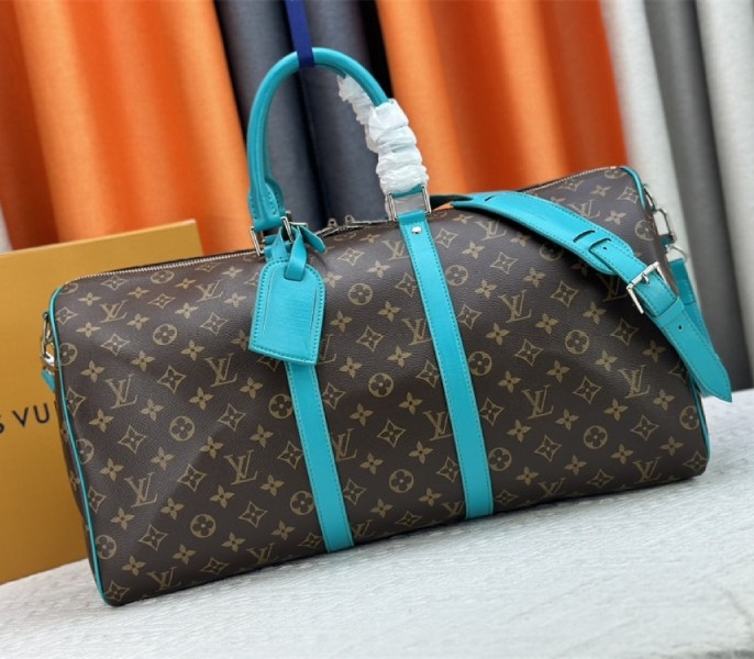 L0vis Vvtt0n Monogram Macassar Canvas Keepall Bandouliere 50 In Turquoise Blue