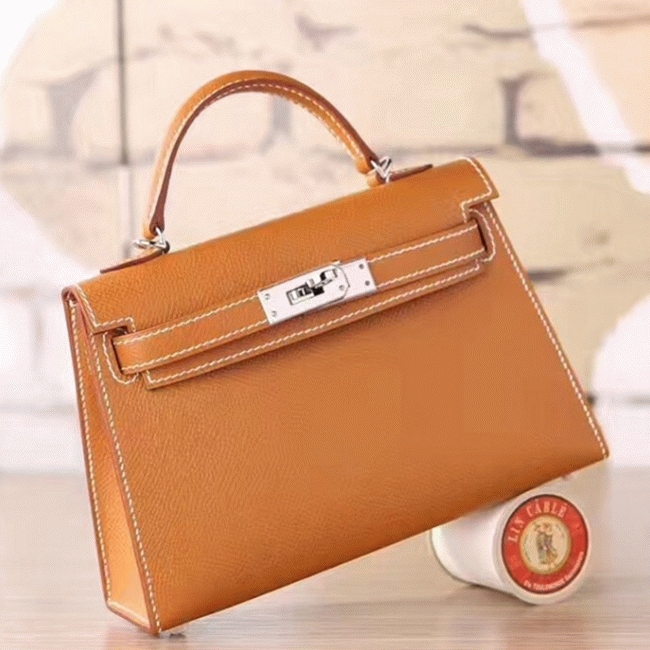 Brown Epsom Knockoff H**me5 Kelly 20CM Elegant Handbag
