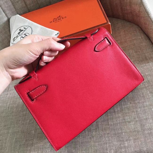Red Swift Top Fake H**me5 Kelly Pochette Statement Clutch
