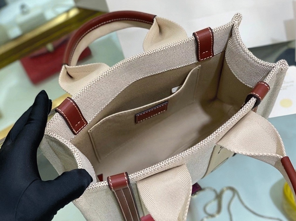 top quality replica Ch10e small woody tote bag in canvas with camel leather strips