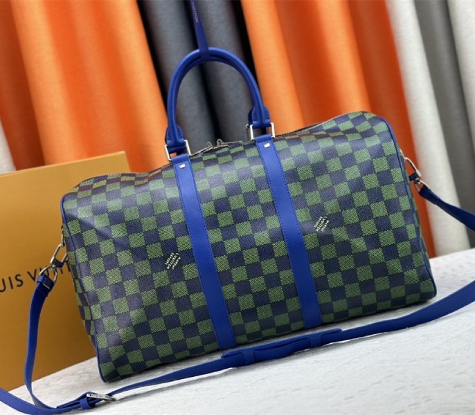 L0vis Vvtt0n Damier Heritage Canvas Keepall Bandouliere 45 In Blue Green