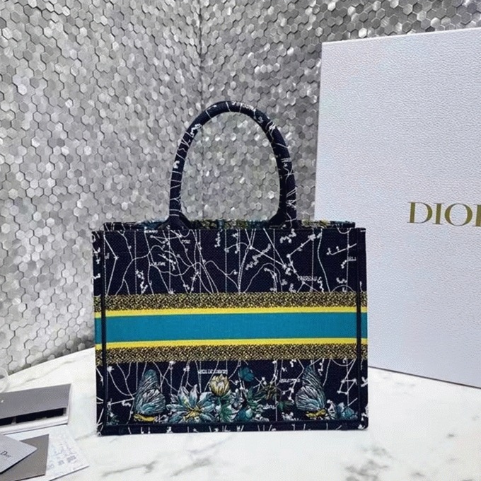 D10r Medium Book Tote Bag Imitation in Blue D10r Constellation Embroidery