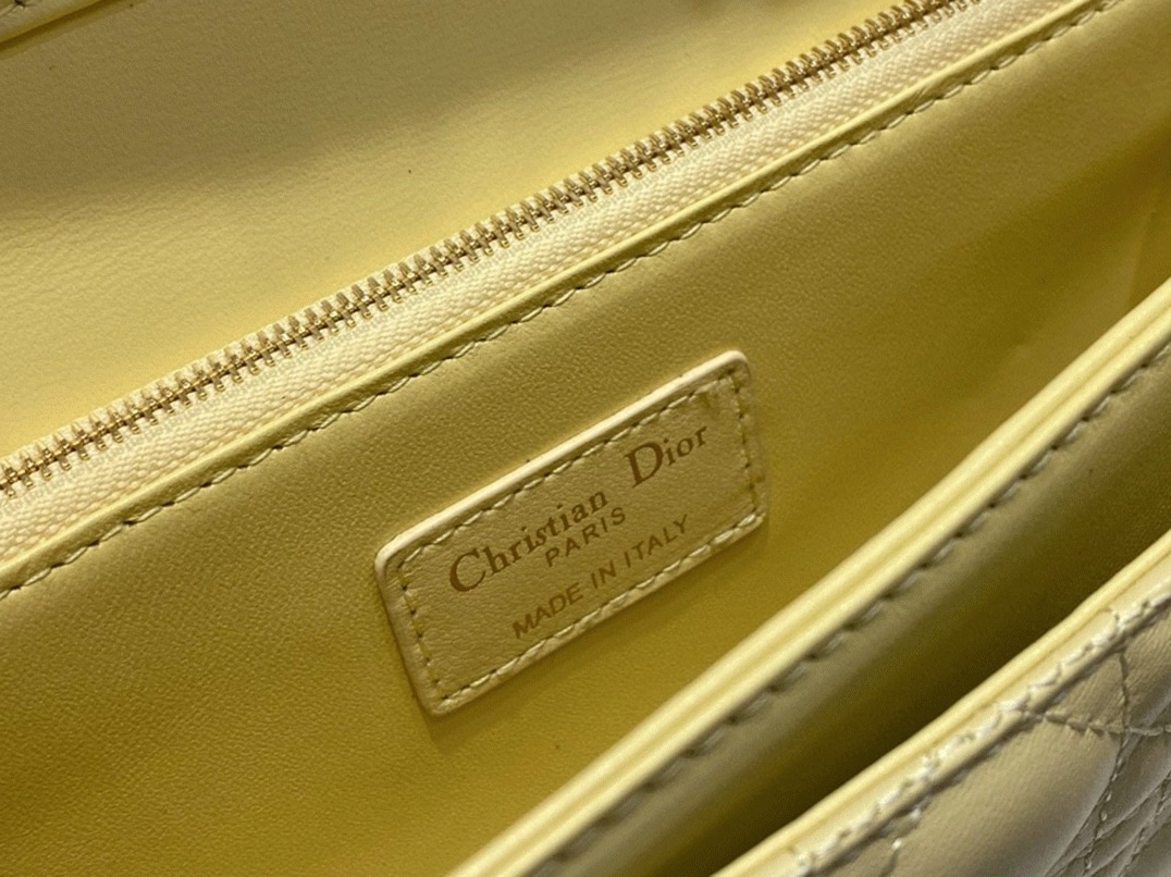D10r Miss D10r Top Handle Bag Knockoff in Pastel Yellow Cannage Lambskin