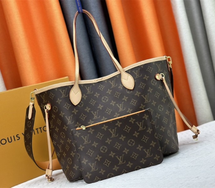 L0vis Vvtt0n Neverfull Bandouliere Inside Out MM Tote In Monogram Canvas And Jaune Safran Textile