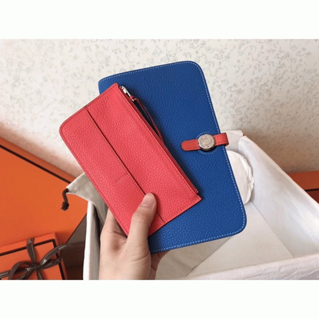 Blue piment leather fake H**me5 Dogon duo wallet