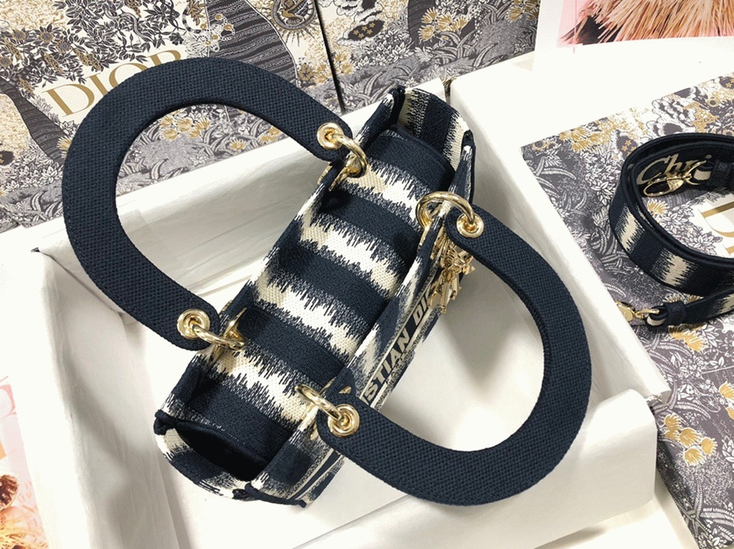 D10r Lady D-Lite Medium Bag Imitation in Blue D-Stripes Embroidery