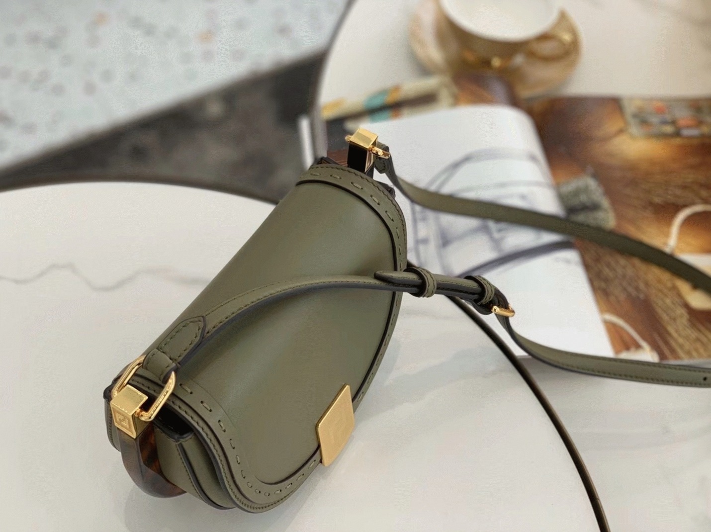 Top Quality Knockoff F**di Moonlight Saddle Bag In Green Calfskin