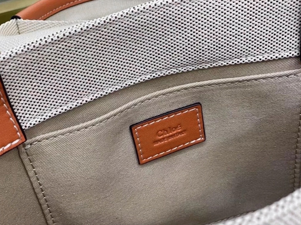 top quality knockoff Ch10e small woody tote bag in canvas with brown leather strips