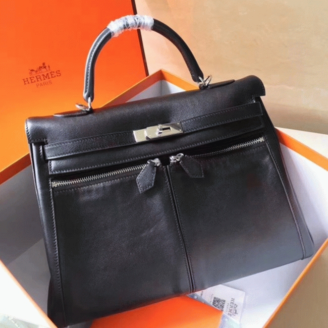 Black Fake H**me5 Kelly Lakis 35cm Functional Designer Bag