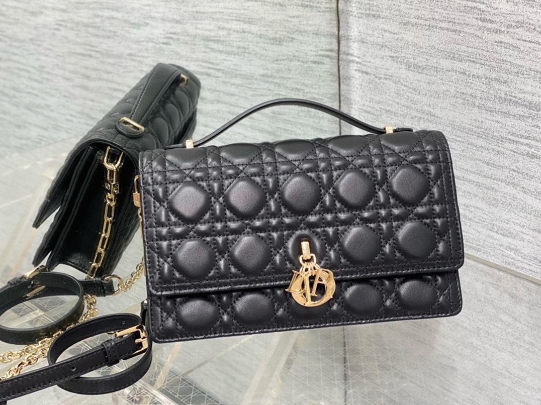 D10r Miss D10r Top Handle Bag Fake in Black Cannage Lambskin