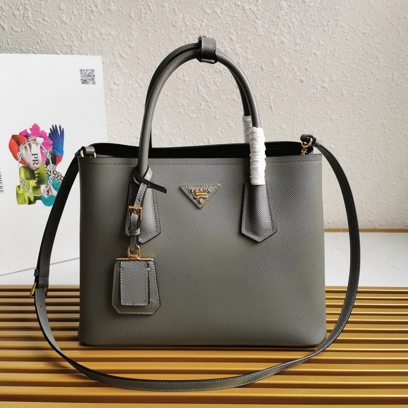 Grey Pra*a Double Medium Tote Bag Replica