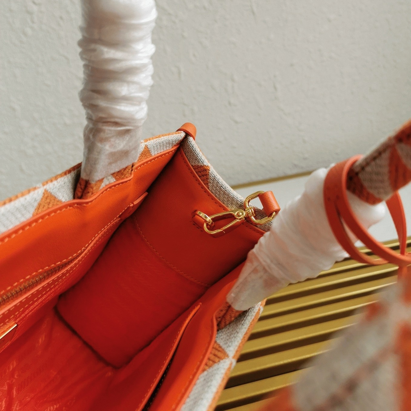 Pra*a Symbole Small Bag Fake in Orange/White Jacquard Fabric