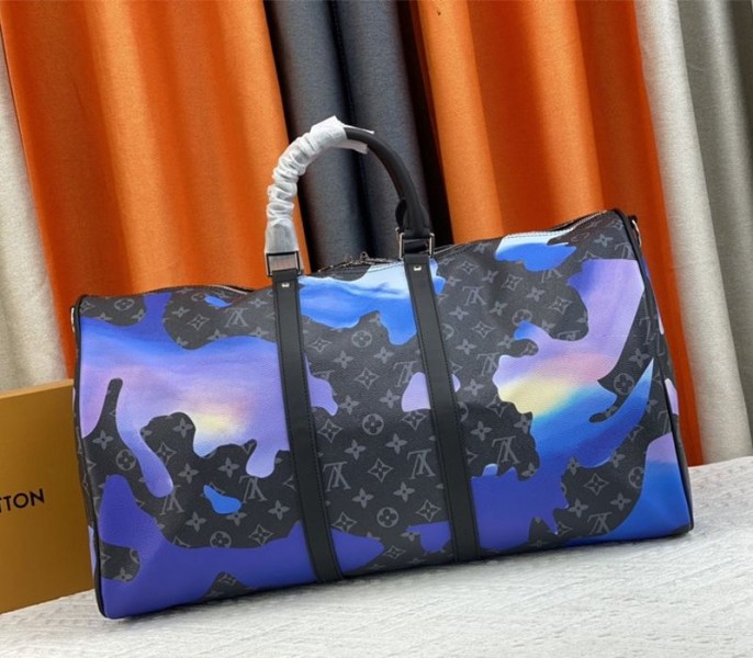 L0vis Vvtt0n Monogram Eclipse Keepall 55 Bandouliere Travel Bag In Blue Sunrise