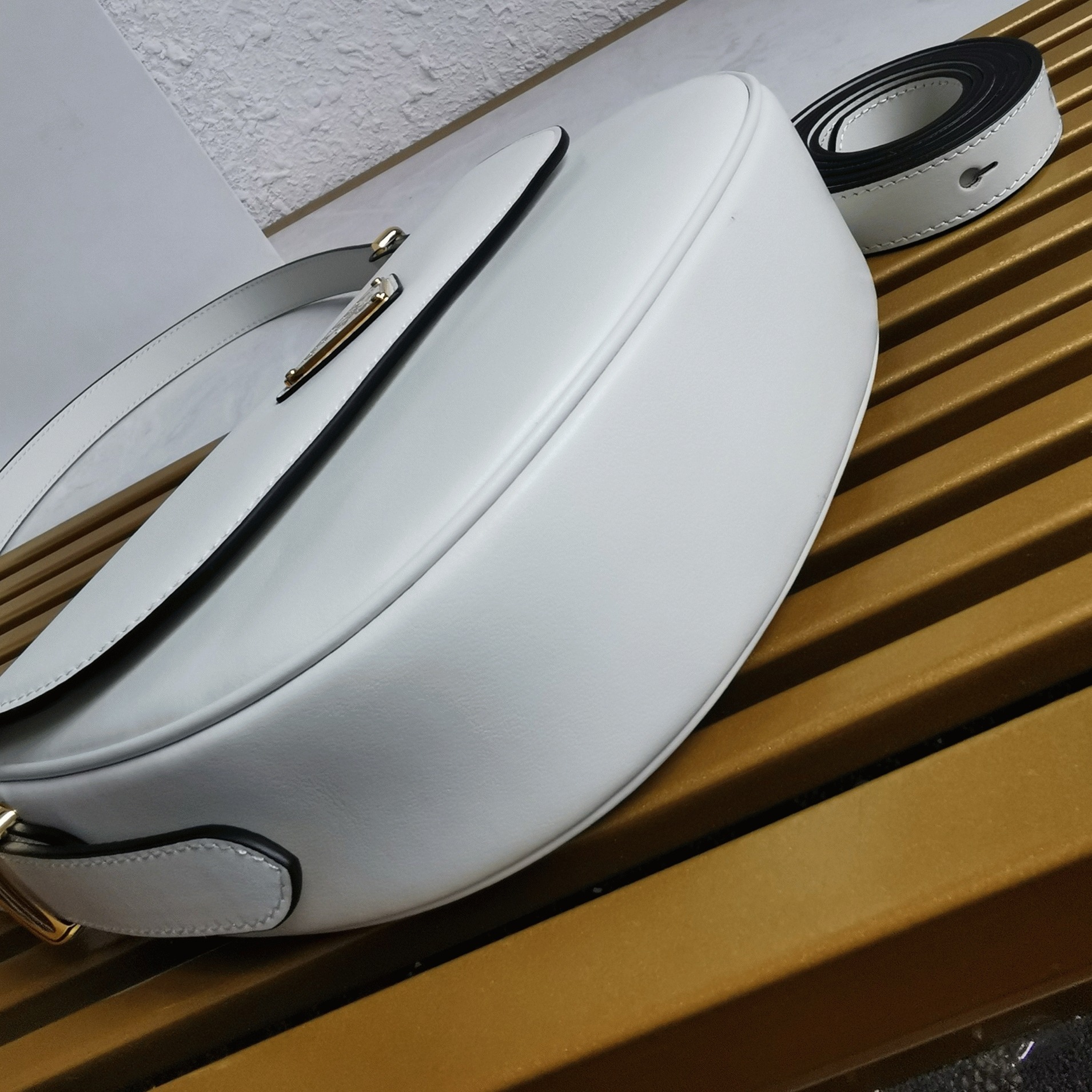 White Pra*a Arque Shoulder Bag with Flap Replica