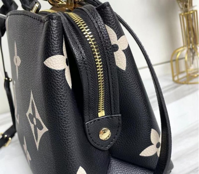 L0vis Vvtt0n Bicolor Monogram Empreinte Leather Petit Palais Handbag In Black And Beige